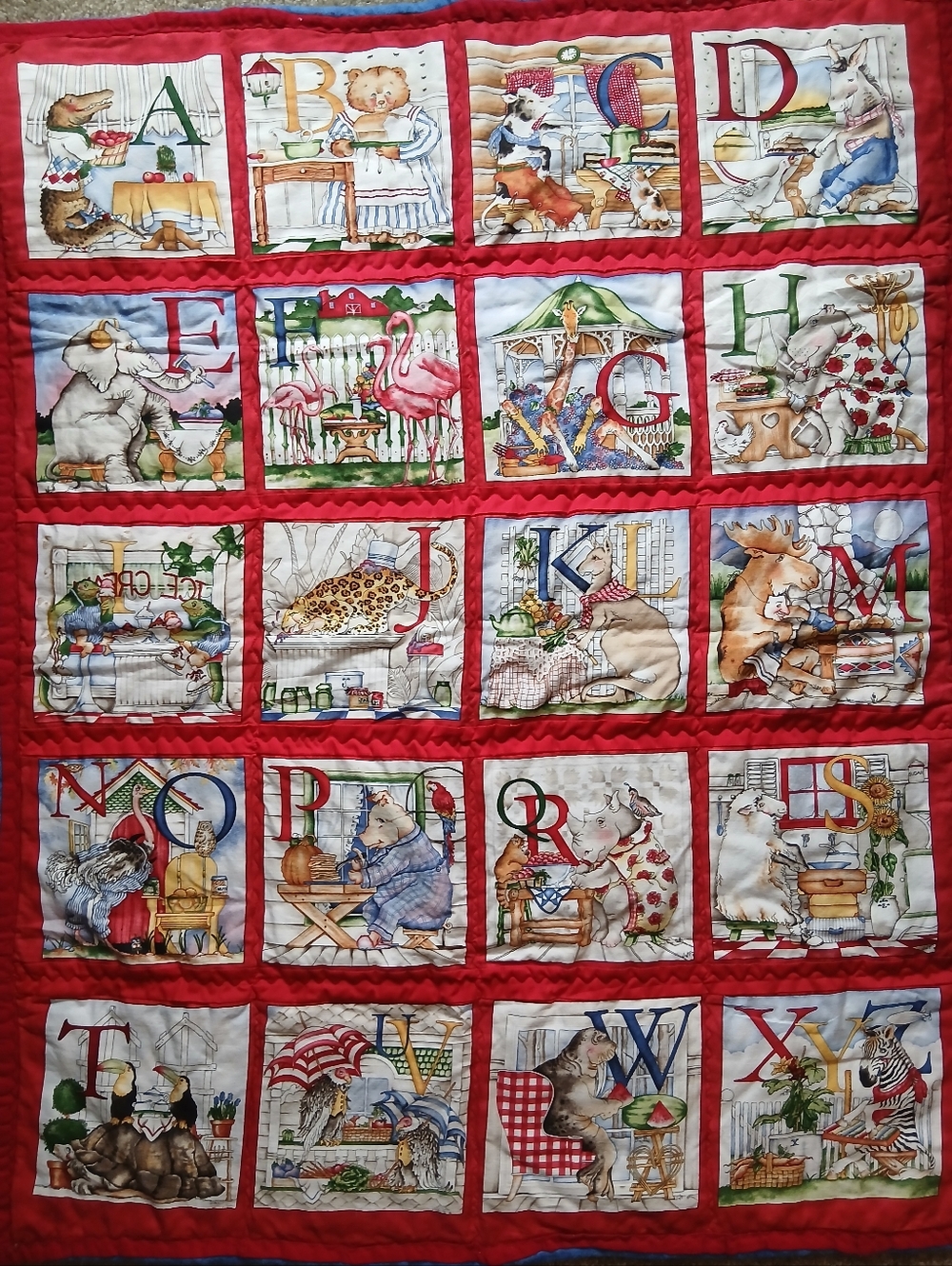 Vintage J. Wecker Frisch Alphabet Animal Quilt Panel Nursery Baby